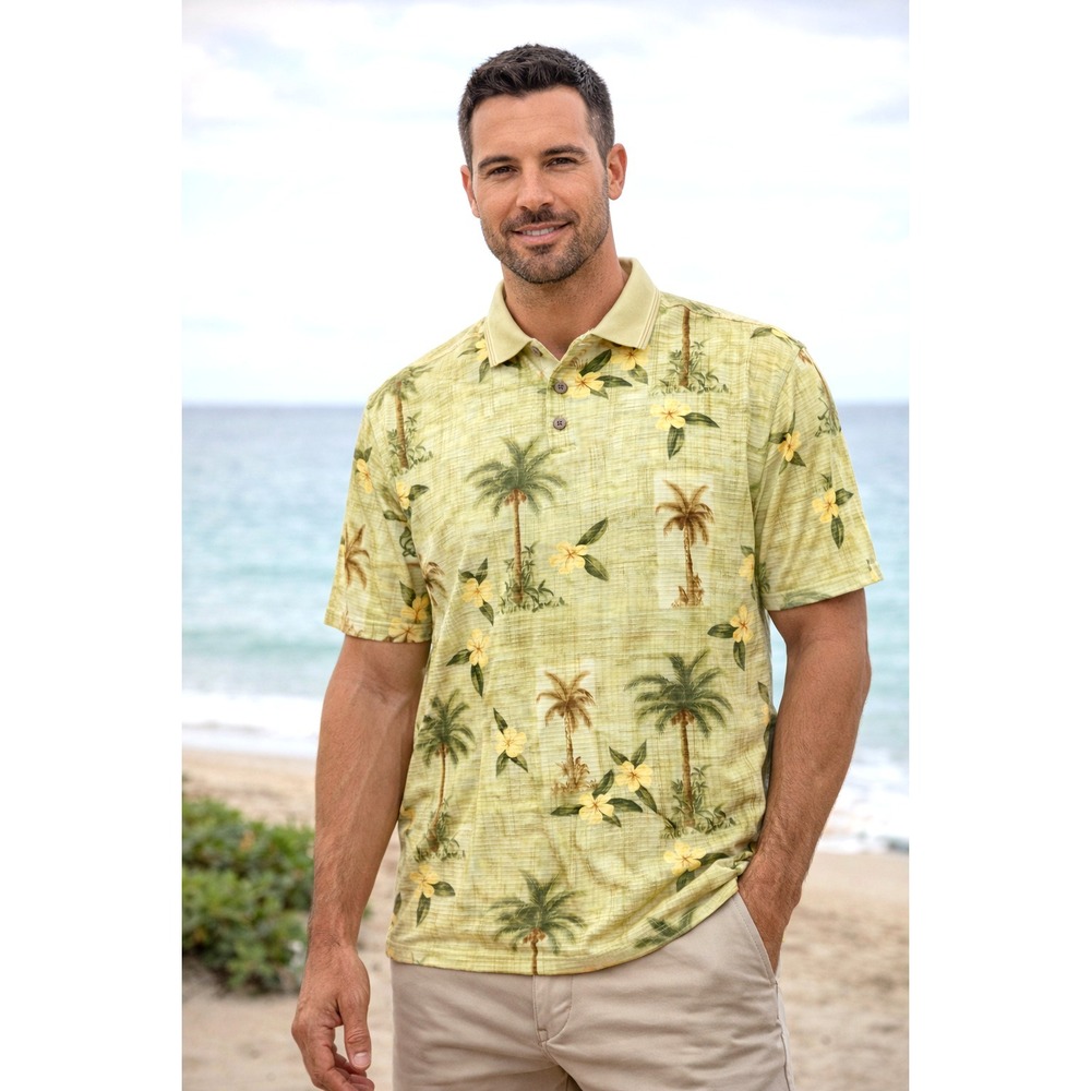 Tommy Bahama Men's Hawaiian Tropical Palm Tree Print Shirt‎ Medium Cotton